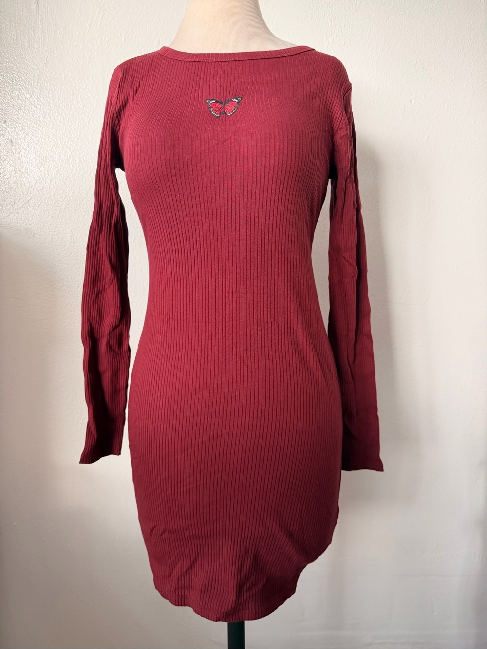wild fable Ribbed Long Sleeve Bodycon Dress - Wine Red